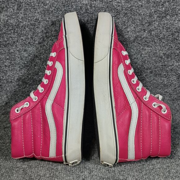 Vans Sk8-Hi Leather High Tops Women 8.5 Neon Pink Skate Sneakers - Picture 4 of 8